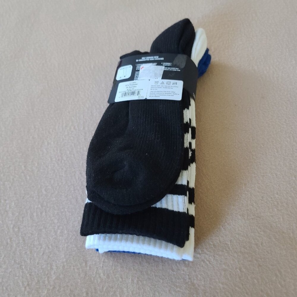Converse Half Cushion Crew Socks 3 Pack White Blue Mens 6-12 Striped Logo NWT - Picture 2 of 11